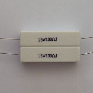 Electronic component: 15 watt, 5%, 100 ohm resistor.