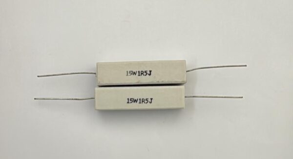 Electronic component: 15 watt, 5%, 1.5 ohm resistor.