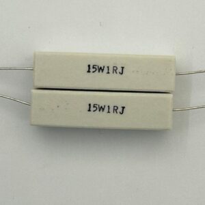 Electronic component: 15 watt, 5%, 1 ohm resistor.