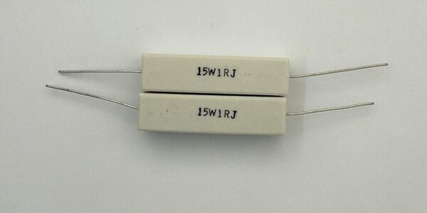Electronic component: 15 watt, 5%, 1 ohm resistor.