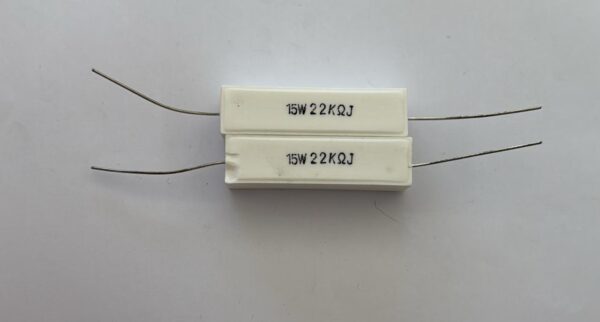 Electronic component: 15 watt, 5%, 22 kohm resistor.