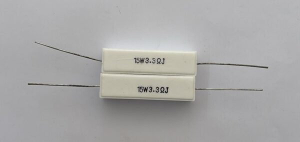 Electronic component: 15 watt, 5%, 3.3 ohm resistor.