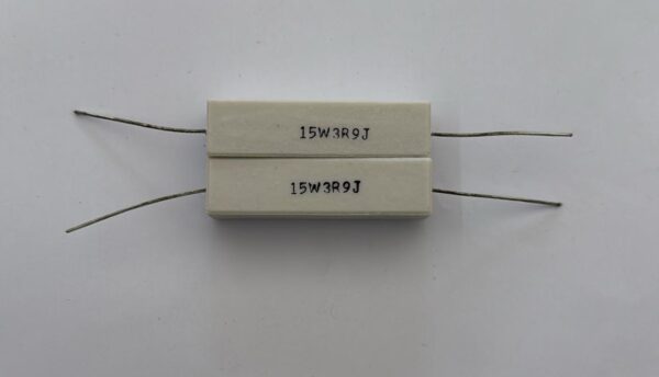 Electronic component: 15 watt, 5%, 3.9 ohm resistor.
