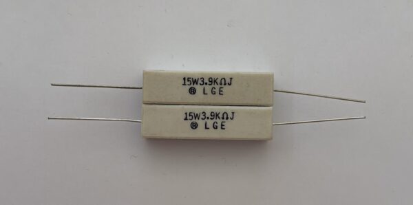 Electronic component: 15 watt, 5%, 3.9 kohm resistor.
