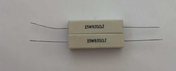Electronic component: 15 watt, 5%, 820 ohm resistor.