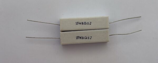 Electronic component: 15 watt, 5%, 8.2 ohm resistor.