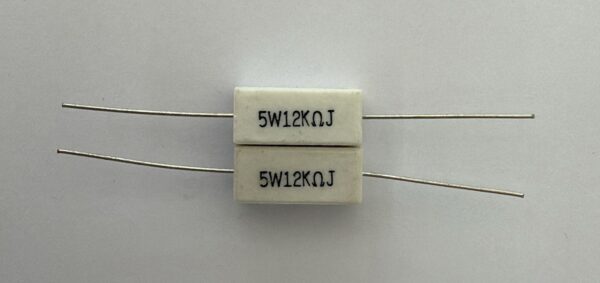 Electronic component: 5 watt, 5%, 12 kohm resistor.