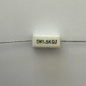 Electronic component: 5 watt, 5%, 1.5 kohm resistor.