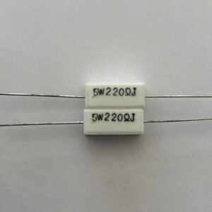 Electronic component: 5 watt, 5%, 220 ohm resistor.