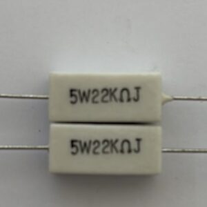 Electronic component: 5 watt, 5%, 22 kohm resistor.