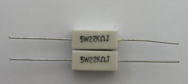 Electronic component: 5 watt, 5%, 22 kohm resistor.