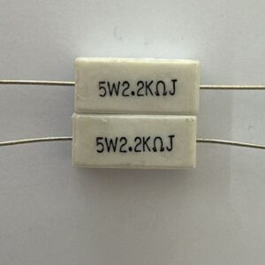 Electronic component: 5 watt, 5%, 2.2 kohm resistor.