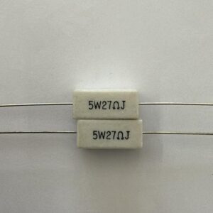 Electronic component: 5 watt, 5%, 27 ohm resistor.
