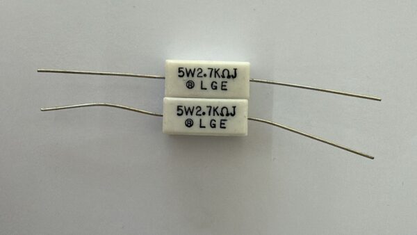 Electronic component: 5 watt, 5%, 2.7 kohm resistor.