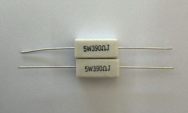Electronic component: 5 watt, 5%, 390 ohm resistor.