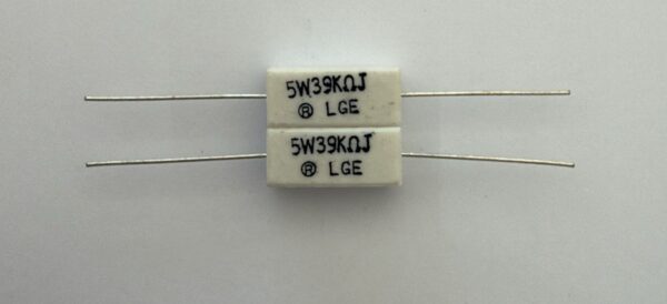Electronic component: 5 watt, 5%, 39 kohm resistor.