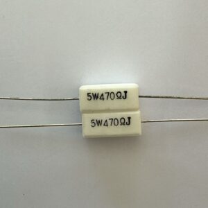 Electronic component: 5 watt, 5%, 470 ohm resistor.