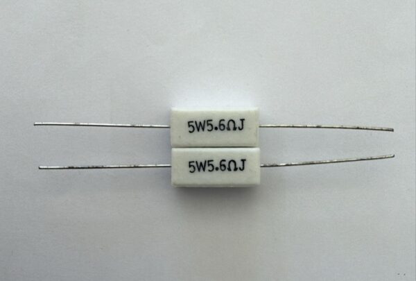 Electronic component: 5 watt, 5%, 5.6 ohm resistor.