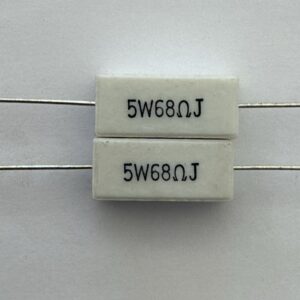 Electronic component: 5 watt, 5%, 68 ohm resistor.