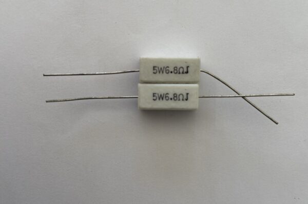 Electronic component: 5 watt, 5%, 6.8 ohm resistor.