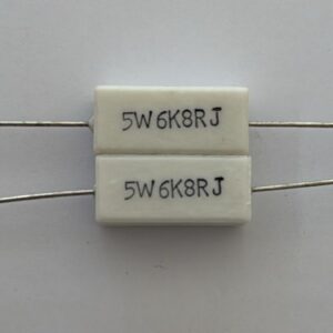 Electronic component: 5 watt, 5%, 6.8 kohm resistor.