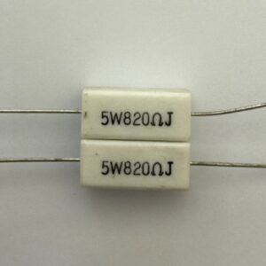 Electronic component: 5 watt, 5%, 820 ohm resistor.