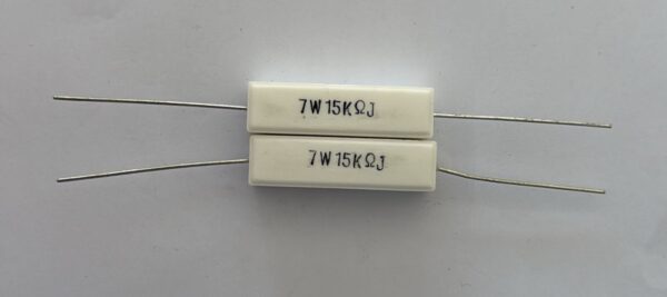Electronic component: 7 watt, 5%, 15 kohm resistor.