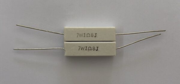 Electronic component: 7 watt, 5%, 1.8 ohm resistor.