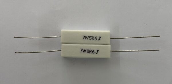 Electronic component: 7 watt, 5%, 5.6 ohm resistor.