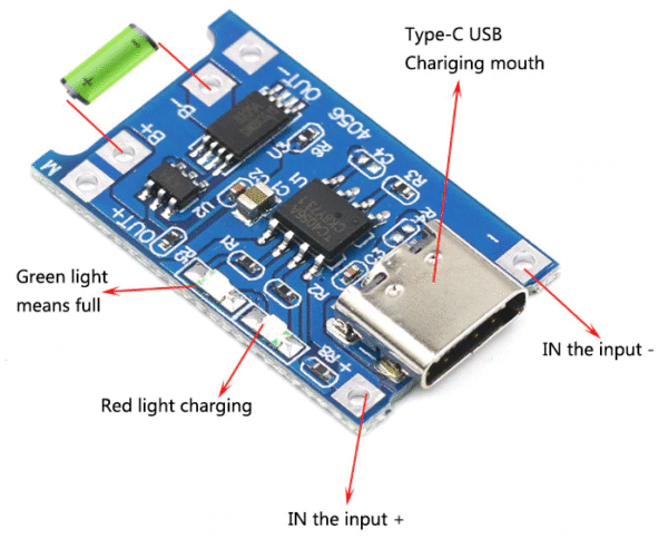 USB C - LITHIUM BATTERY CHARGER MODULE 1A (TP4056) WITH BATTERY PROTECTION - BMS - Image 2