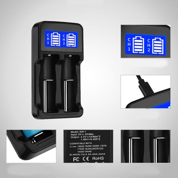 LCD Smart USB Battery Charger for 18650 18500 18490 18350 17670 17500 16340 RCR123 14500 Battery - Image 3