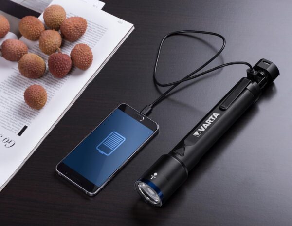 VARTA Torch LED & Power Bank (2600 mAh), Rechargeable, Night Cutter F30R Premium Light, Lamp with Four Light Modes, Torch with Micro USB Charging Cable, Splashproof, Black - Image 3