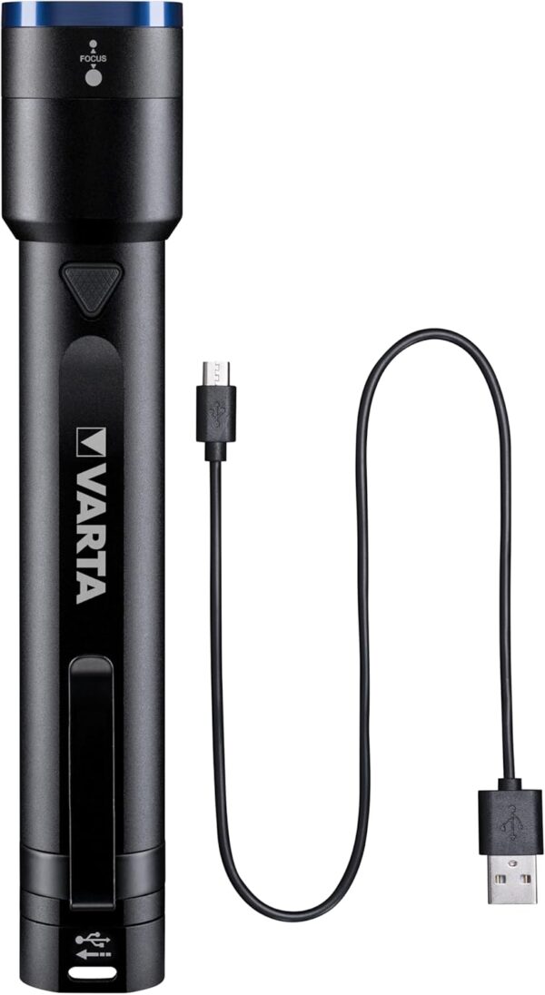 VARTA Torch LED & Power Bank (2600 mAh), Rechargeable, Night Cutter F30R Premium Light, Lamp with Four Light Modes, Torch with Micro USB Charging Cable, Splashproof, Black - Image 8