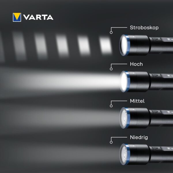 VARTA Torch LED & Power Bank (2600 mAh), Rechargeable, Night Cutter F30R Premium Light, Lamp with Four Light Modes, Torch with Micro USB Charging Cable, Splashproof, Black - Image 9