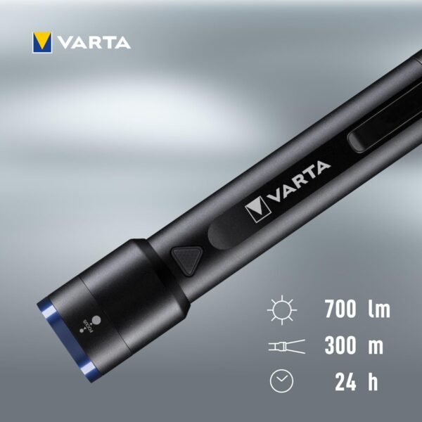 VARTA Torch LED & Power Bank (2600 mAh), Rechargeable, Night Cutter F30R Premium Light, Lamp with Four Light Modes, Torch with Micro USB Charging Cable, Splashproof, Black - Image 2