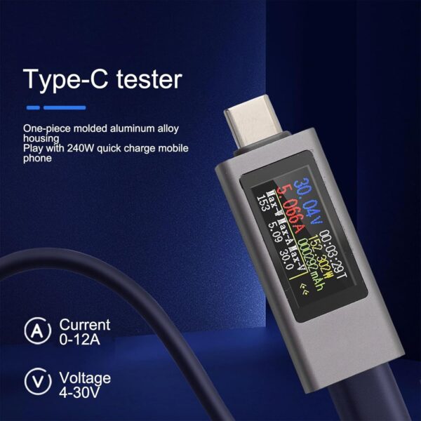 USB C Tester USB Power Meter, KWS 2302C 240W Phone Charging Current Voltage Meter with 1.06-Inch TFT HD Display for Power Bank Capacity Record Bidirectional Current Test PD QC FCP AFC - Image 4