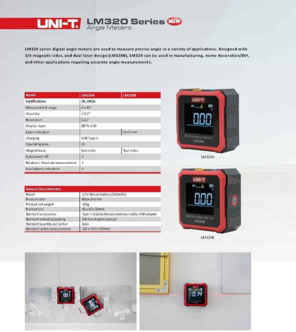 UNI-T Uni-trend LM320B Electronic Angle Meter Digital Protractor Magnetic Inclinometer Angle Tester Bevel Box Backlight (LM320B) - Image 8