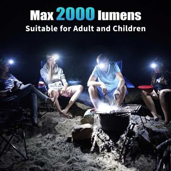 Headlamp Rechargeable, Alifa LED Headlights 2000 Lumen Bright Head Lamp for Adults and Kids with Red Light Magnet, Lightweight USB Head Light 7 Mode Headlamps for Outdoors, Camping Light Hat Clip Lamp - Image 2