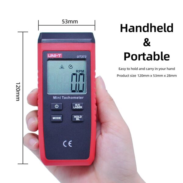 UNI-T UT373 Mini Digital Tachometer, 10~99999 RPM Non-Contact Tachometer Speed Meter Speed Gauge with Backlight, Max/Min/Data Hold, Rotating Speed/Count Function Switching - Image 3