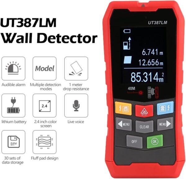 Wall Scanner 4 in 1 Metal Detector Wall Scanner Household AC Voltage Charged Stud Detector Wall Detector (Color : Red, Size : UT387E) - Image 3
