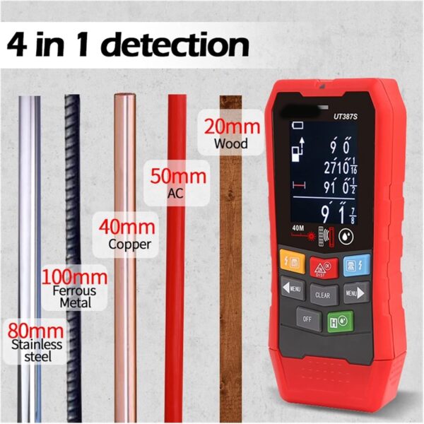 Wall Scanner 4 in 1 Metal Detector Wall Scanner Household AC Voltage Charged Stud Detector Wall Detector (Color : Red, Size : UT387E) - Image 5