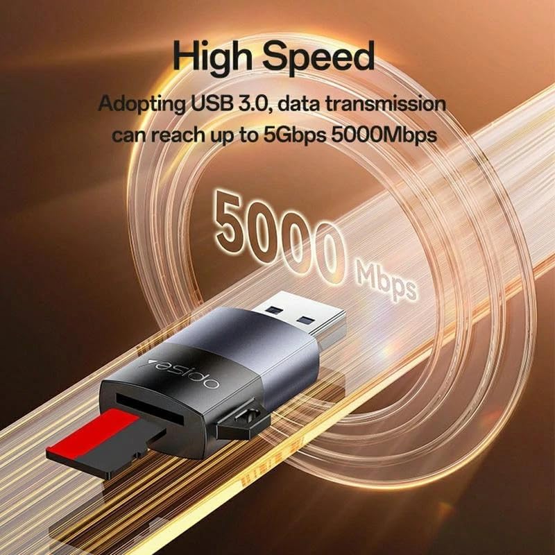 Yesido GS36 USB 3.0 TF Card Reader, High-Speed 5Gbps Micro SD Memory Card Adapter for Laptop, PC, Tablet and Smartphones – Black - Image 2