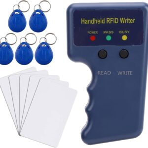 Handheld 125KHz RFID Reader Writer Duplicator Copier,ID Tags Reader,with 5pcs T5577 Key Fob and 5pcs T5577 Cards,Access Control Reader,EM4100 Card Cloner