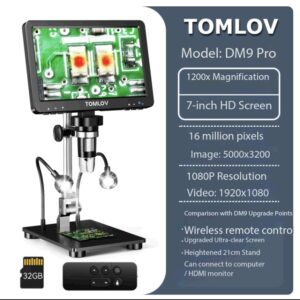 TOMLOV HDMI Digital Microscope 7'' DM9 Pro IPS Screen Microscopes 1200X Entire Coin View 16MP Professional Soldering Microscopio