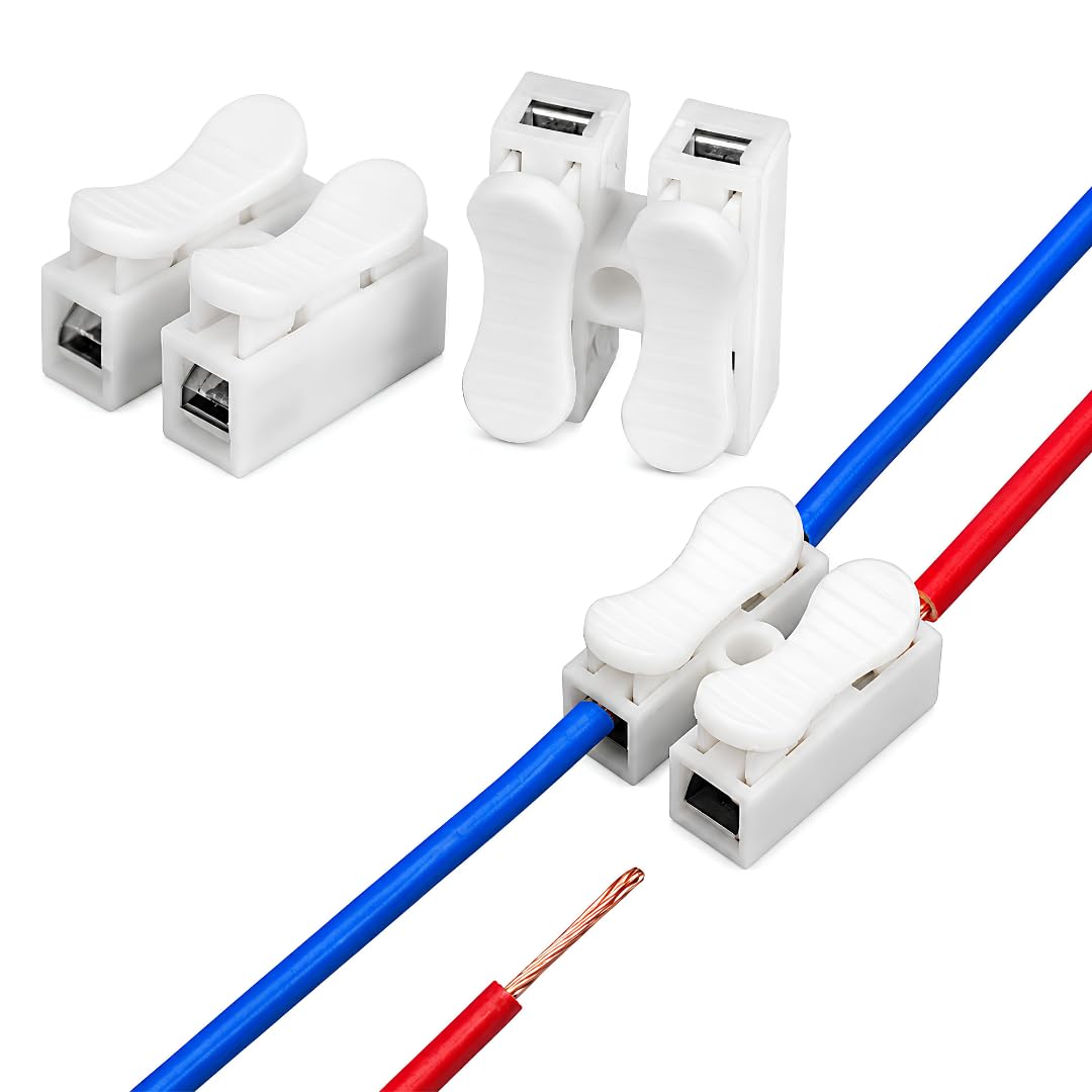 CH2 2-Pin Electrical Wire Connectors, Push Type Quick Lock Terminal Connectors, Shock Resistant Wire Clamp Connectors, 220V 10A Cable Splice Connectors for Home & Electrical Wiring