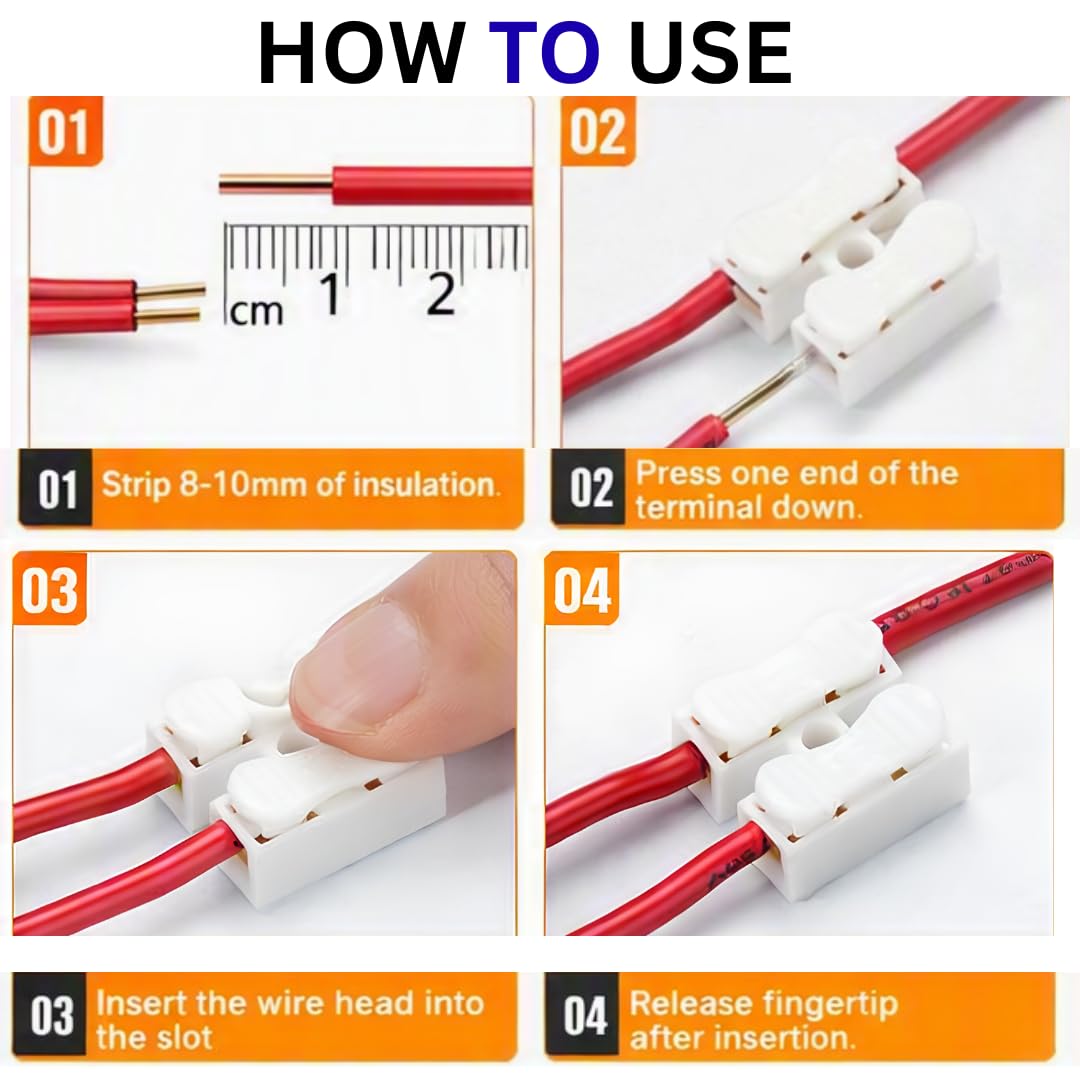 CH2 2-Pin Electrical Wire Connectors, Push Type Quick Lock Terminal Connectors, Shock Resistant Wire Clamp Connectors, 220V 10A Cable Splice Connectors for Home & Electrical Wiring - Image 3