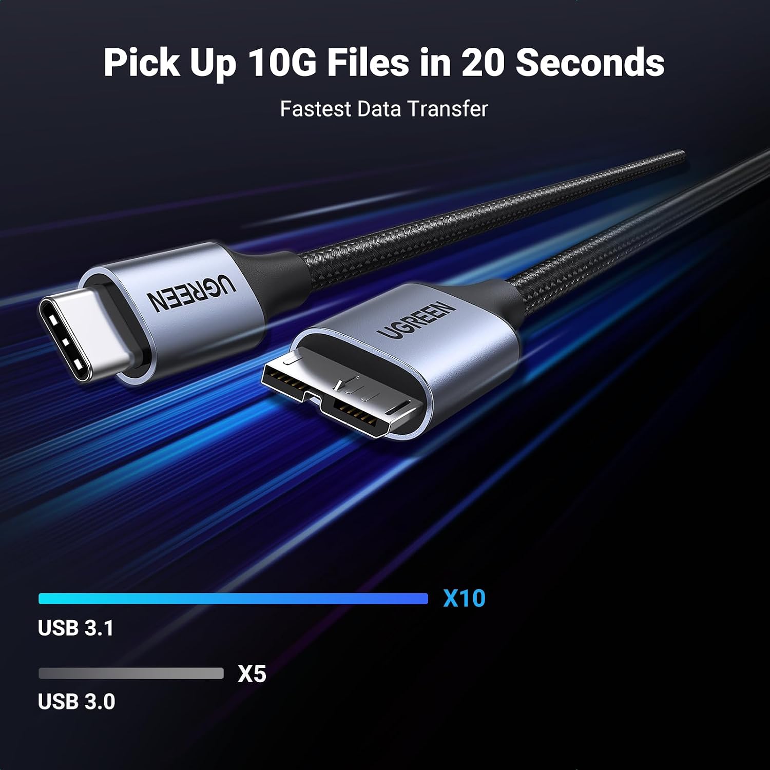 UGREEN 10Gbps USB C to Micro B Cable 1.5FT for External Hard Drive - Image 2