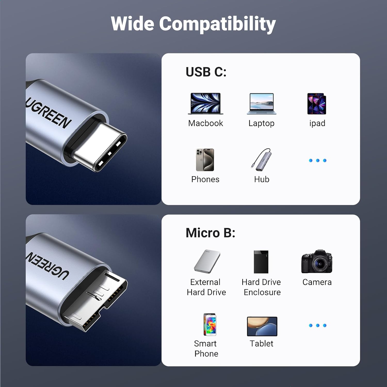 UGREEN 10Gbps USB C to Micro B Cable 1.5FT for External Hard Drive - Image 5